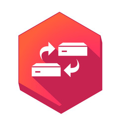 ikona z długim cieniem na tle sześcioboku