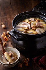 Delicious Chinese food, snake chicken soup

