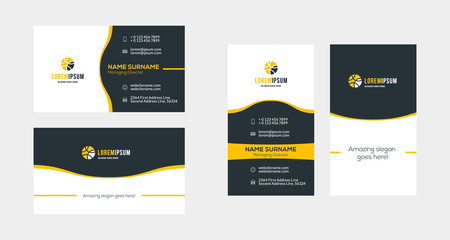 Double-sided creative business card template. Portrait and landscape orientation. Horizontal and vertical layout. Vector illustration