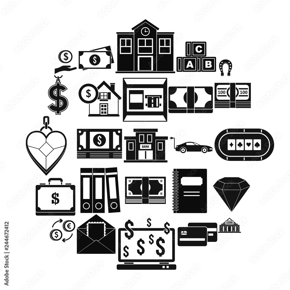 Poster deposit account icons set. simple set of 25 deposit account vector icons for web isolated on white b