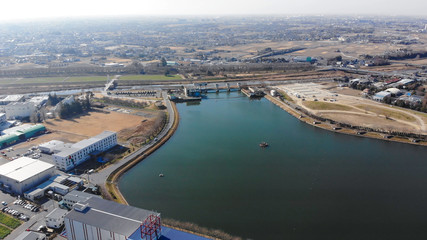 Fototapeta premium 権現堂川の風景 ドローン空撮