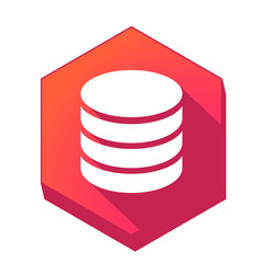 ikona z długim cieniem na tle sześcioboku