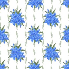 Obraz premium Floral pattern in a picturesque style. Beautiful seamless pattern with blue flowers and herbs. Can be used as Wallpaper background template, printing on fabric, etc.