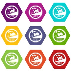 Obraz premium Train journey sign icons 9 set coloful isolated on white for web