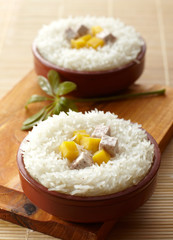 Delicious Chinese cuisine, steamed rice with taro and pumpkin