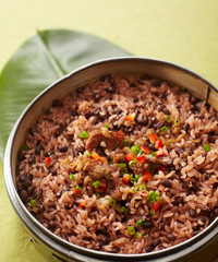 Delicious Chinese food, steamed pork ribs with red beans and glutinous rice