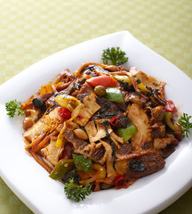 Delicious Chinese food, stir-fried beef offal with basil