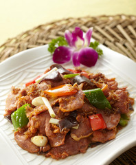 Delicious Chinese food, fried pork with sauce