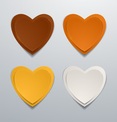 Coloured paper hearts set. Collection of hearts
