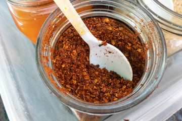 Various flavour bottle with close up view.