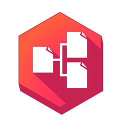 ikona z długim cieniem na tle sześcioboku