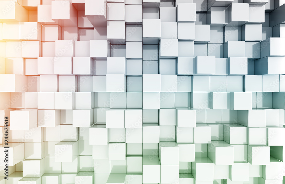 Aufkleber Glowing white and colorful abstract squares background pattern 3D rendering