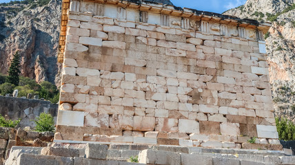 Brick wall of Athenian Treasury in Delphi