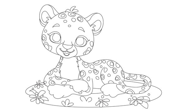 Baby leopard cute cartoon outline drawing