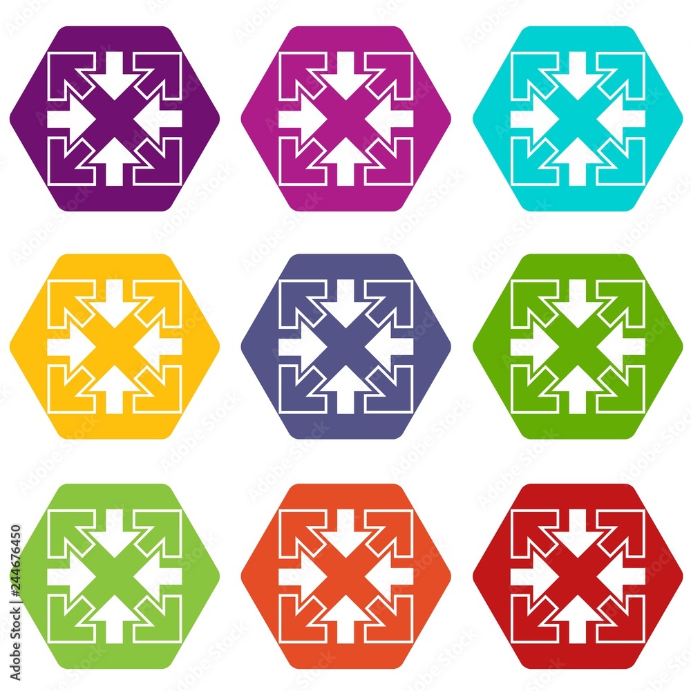 Poster full screen and exit full screen arrows icons 9 set coloful isolated on white for web