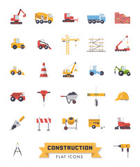 Flat Design Construction Industry isolated vector Icons Set