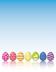 Easter Eggs with various patterns and reflection poster
