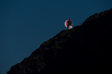 Super Blood Wolf Moon eclipsed behind Makapu'u Lighthouse in Honolulu, Hawaii