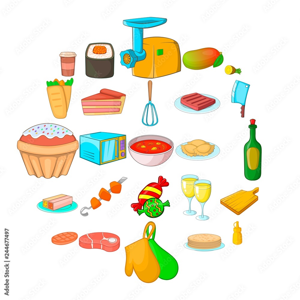 Poster supper icons set. cartoon set of 25 supper vector icons for web isolated on white background