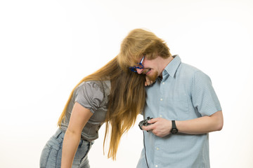 Fototapeta premium Gaming couple playing games and loosing