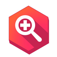 ikona z długim cieniem na tle sześcioboku