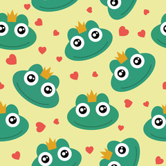 Frog cute seamless pattern for kid, animal cartoon background, vector illustration.