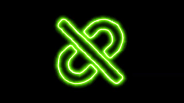 The appearance of the green neon symbol unlink. Flicker, In - Out. Alpha channel Premultiplied - Matted with color black
