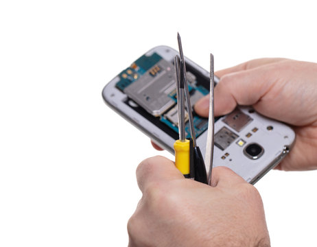 mobile phone repair, hands closeup
