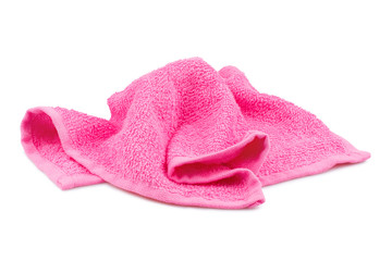 Crumpled pink towel, isolated on white background