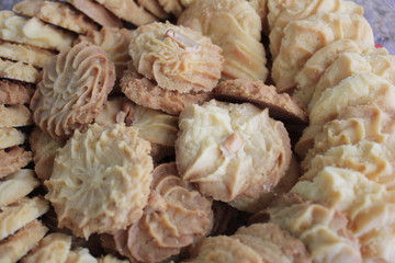 many chip cookies stacked