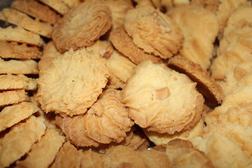 many chip cookies stacked