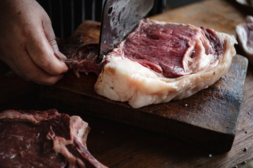 Tomahawk steak at a butcher shop food photography recipe idea