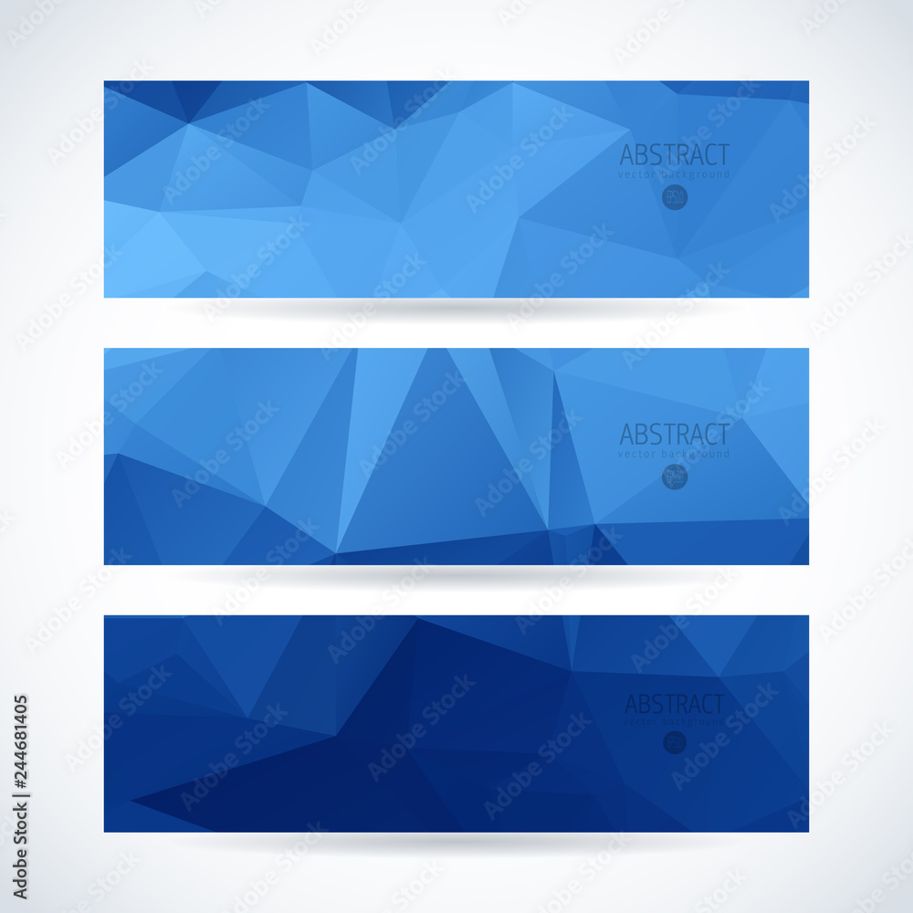 Wall mural vector blue ice design template set of banner, header for website with triangle geometric background