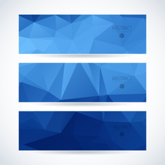 Fototapeta premium Vector blue ice design template set of banner, header for website with triangle geometric background