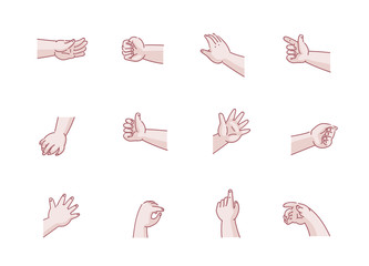 Baby Hand Set of hands baby in different gestures emotions palm,hand back, side view. vector illustration isolated on a white background. Simple hand-drawn style.