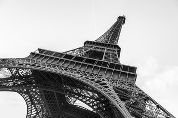 An abstract view of details of Eiffel Tower in black and white, Paris, France