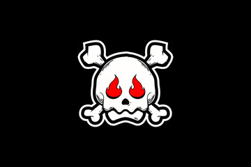 simple and funny skull with cross bone and fire vector