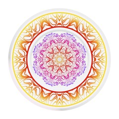 Decorative round mandala from floral elements. Vector illustration. Home decor, interior design. Set of 2 matching decorative plates for interior design. Purple, red, yellow gradient color