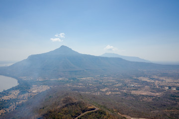 Fototapeta premium Top view of Pakse Bridge and Mekong River in Laos