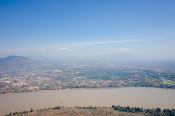 Fototapeta premium Top view of Pakse Bridge and Mekong River in Laos
