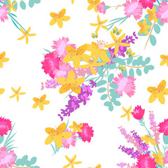 Retro style botanical illustration with flowers. Delicate background with floral composition