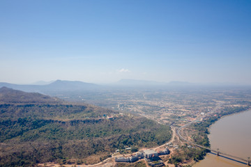 Obraz premium Top view of Pakse Bridge and Mekong River in Laos