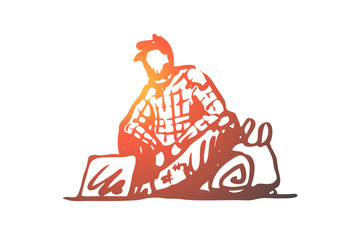 Beggar, poor, asking, sad, tramp concept. Hand drawn isolated vector.