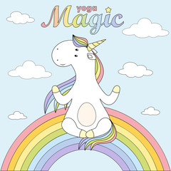 Unicorn in yoga. Set magic cute unicorn. Fashion collection. Vector illustration.