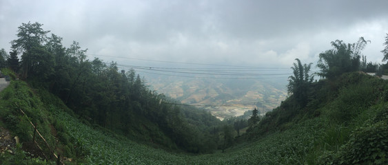 Misty foggy cloudy sky mountains landscape