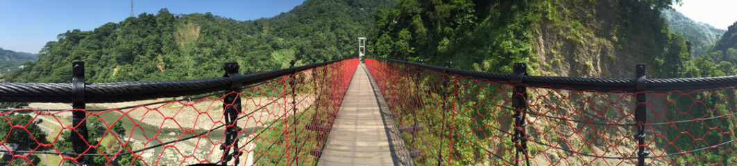 Red Hanging bridge In Taiwan