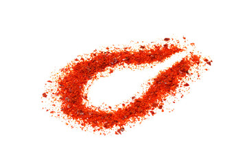Red ground paprika isolated on white background, trail from a spoon