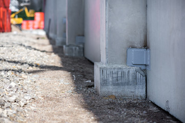Industrial construction site of new shopping mall in a city. Reinforced concrete piles foundation...