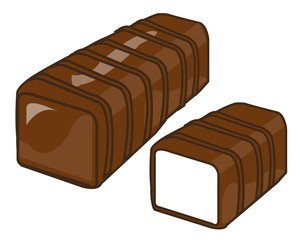 Sweetmeats with white stuffing poured with water over by chocolate