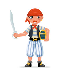 Boy pirate child costume masquerade teen party male character design vector illustration